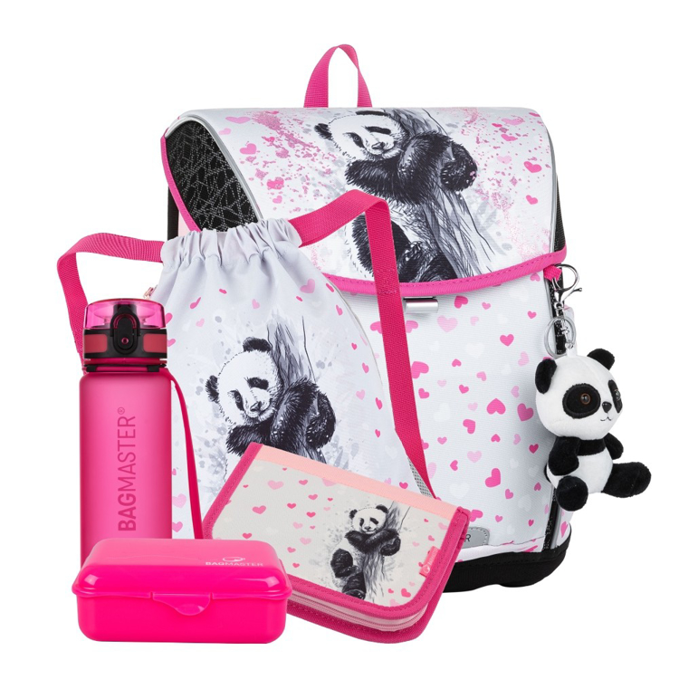 Obrázek z Bagmaster PRIM 23 B velký školní set pro prvňáčky - panda Růžová 20 l 